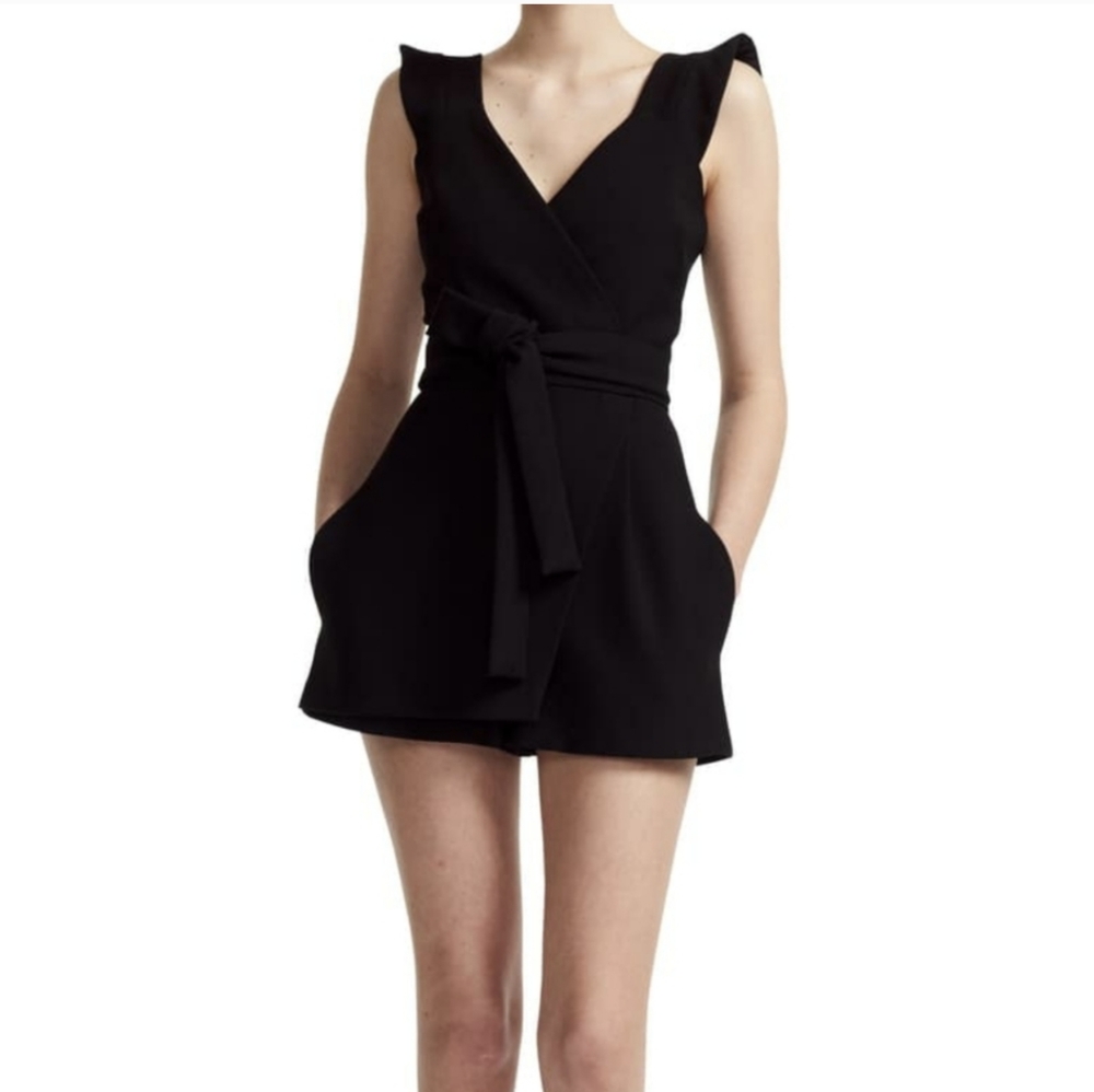 Maje Ibora Short Crepe Wrap Front Tie V-Neck Romper Size Small Black EUC - Picture 1 of 9